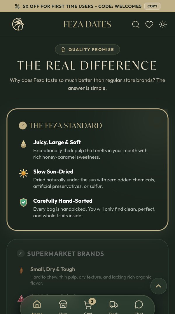 Feza Dates on mobile: The Feza Standard quality promise
