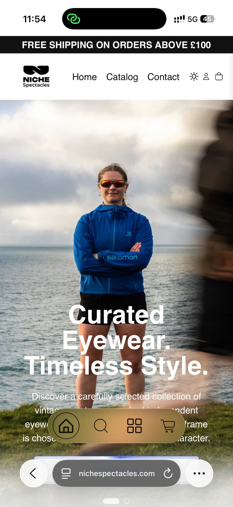 Niche Spectacles mobile homepage