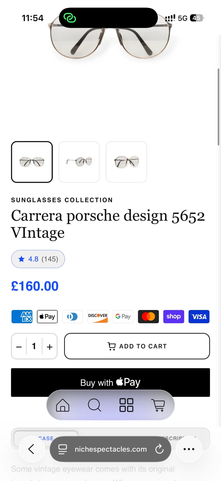 Niche Spectacles mobile product page