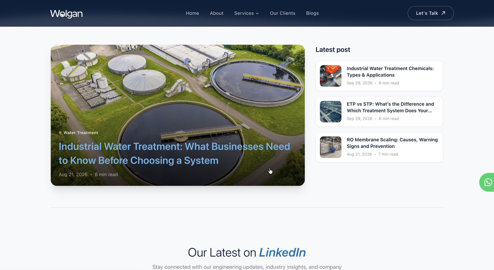 Wolgan blogs page with industry articles